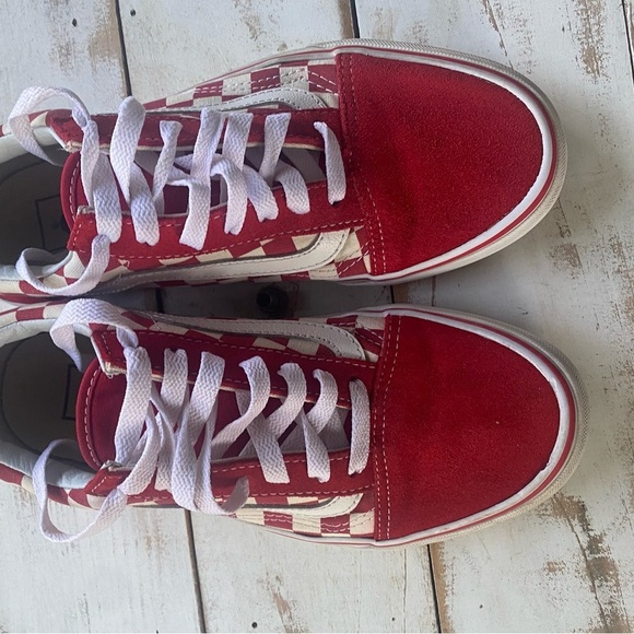 VANS Old Skool Red Checkerboard Sneakers canvas suede 7.5 skateboard streetwear - Picture 15 of 15